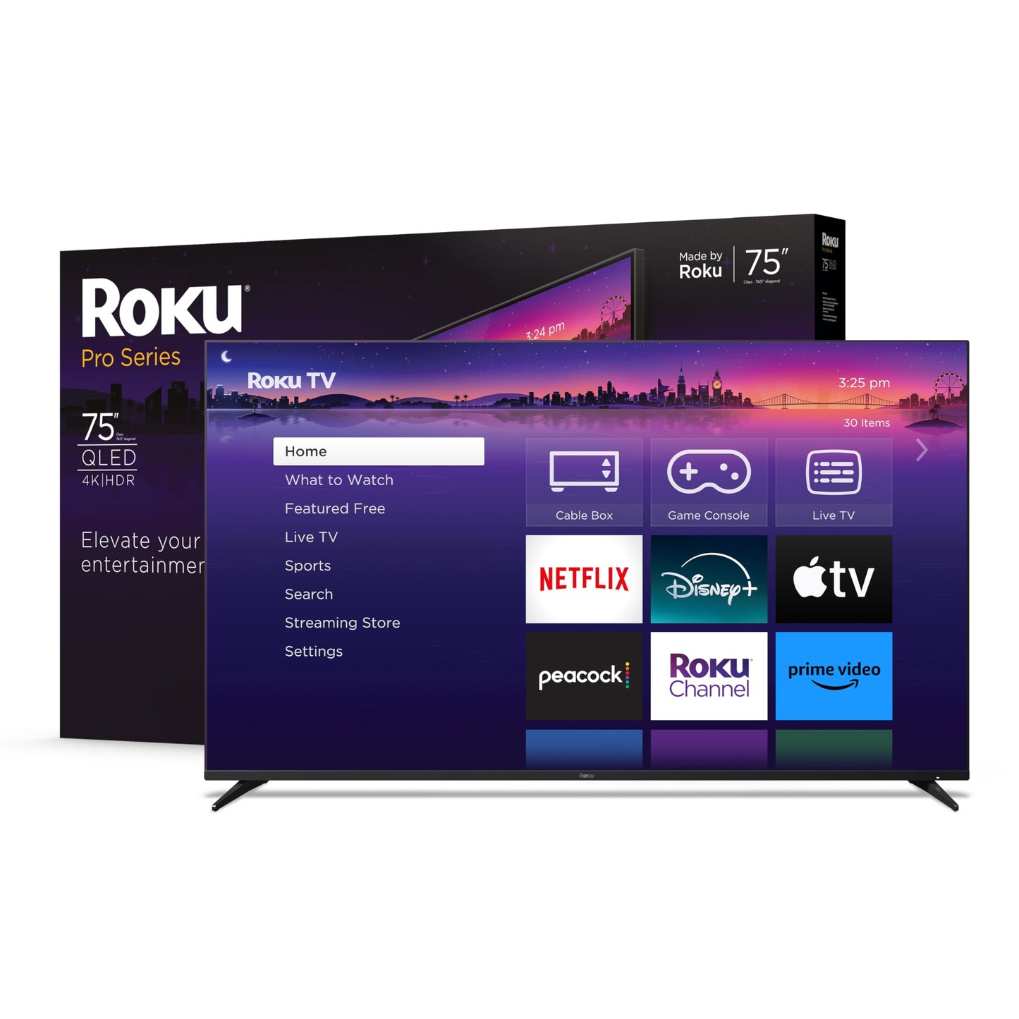 Roku Smart TV – 75-Inch Pro Series 4K QLED RokuTV with Backlit Voice Remote Pro, Dolby Vision IQ, 120Hz Refresh Rate – Live Local News, Sports, Gaming